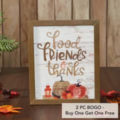Food, Friends, Thanks Farmhouse Wall Decor Sign 12x10 Rustic Kitchen & Dining Room Inspirational Art Plaque (2 PC BOGO Bundle)