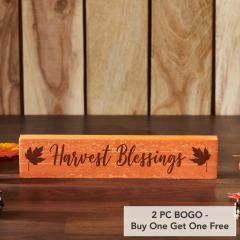 Harvest Blessings Autumn Fall Leaves MDF Wood Sign Rustic Home Wall Decor Thanksgiving Seasonal Plaque 2.75x13 Inch (2 PC BOGO Bundle)