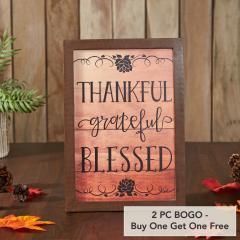 Natural Shiplap Farmhouse Wall Sign Thankful Grateful Blessed Inspirational Home Decor 13x9 Inch (2 PC BOGO Bundle)