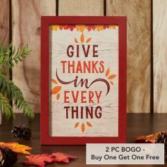 Rustic Farmhouse Give Thanks Wall Sign Autumn Leaves Fall Thanksgiving Home Decor Plaque 12x8 Inch (2 PC BOGO Bundle)