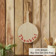Farmhouse Rustic Thankful Round MDF Wood Decorative Cutting Board Sign 19x12 Inch Fall Thanksgiving Kitchen Wall Art  (2 PC BOGO Bundle)