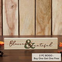Blessed & Bountiful Cream Farmhouse MDF Wood Wall Sign Inspirational Home Decor Plaque 3x14 Inch (2 PC BOGO Bundle)