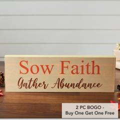 Sow Faith Gather Abundance Inspirational Wall Art Sign 5x15, Green Farmhouse MDF Wood Plaque, Rustic Home Decor Gift (2 PC BOGO Bundle)