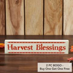 Fall Harvest Blessings Mini Stars MDF Wood Sign 3x14x1 Autumn Farmhouse Seasonal Shelf Plaque Decor (2 PC BOGO Bundle)