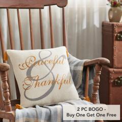 Harvest Blessings Peaceful Thankful Woven Decorative Throw Pillow 14x14 Inch Square Fall Farmhouse Accent (2 PC BOGO Bundle)