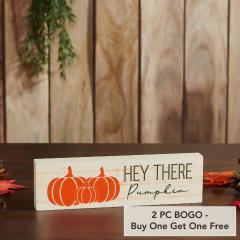 Hey There Pumpkin Cream MDF Fall Wall Sign 3x10 Farmhouse Autumn Harvest Decor (2 PC BOGO Bundle)