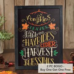 Farmhouse Harvest Autumn Blessings Wall Sign 16x12, Black Border Decorative Wood Plaque, Rustic Fall Home Decor Accent (2 PC BOGO Bundle)