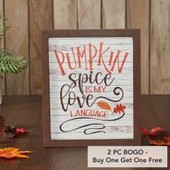 Farmhouse Shiplap Wood Wall Sign Pumpkin Spice Is My Language Autumn Fall Decor Plaque Rustic Home Accent Art 12x10 (2 PC BOGO Bundle)