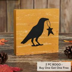 Prim Star Primitive Farmhouse Raven Crow Wall Decor Sign Mustard MDF 5x5 Inch (2 PC BOGO Bundle)