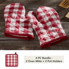 Annie Buffalo Check Red Oven Mitt Set of 2 (4 PC Bundle)