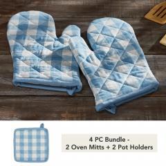Annie Buffalo Check Blue Oven Mitt Set of 2 (4 PC Bundle)
