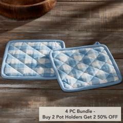 Annie Buffalo Check Blue Pot Holder Set of 2 8x8 (4 PC BOGO Bundle)