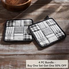 Sawyer Mill Black Pot Holder Set of 2 8x8 (4 PC BOGO Bundle)