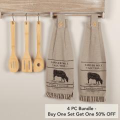 Sawyer Mill Charcoal Cow Button Loop Tea Towel Set of 2 (4 PC BOGO Bundle)
