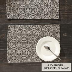 Custom House Black Tan Jacquard Placemat Set of 2 13x19 (6 PC Bundle)