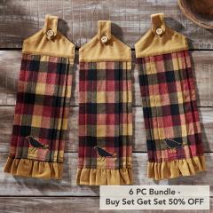 Heritage Farms Primitive Check Button Loop Tea Towel Set of 3 (6 PC BOGO Bundle)