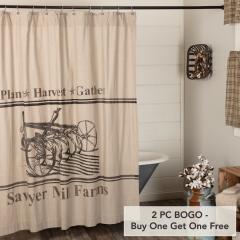 VHC Brands Sawyer Mill Charcoal Plow Striped Farmhouse Shower Curtain 72x72 Rustic Gray Cotton Bathroom Decor (2 PC BOGO Bundle)