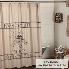 VHC Brands Sawyer Mill Charcoal Corn Feed Cotton Farmhouse Shower Curtain, Grey & Cream, 72x72 (2 PC BOGO Bundle)