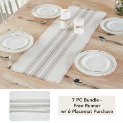 Antique White Stripe Dove Grey Indoor/Outdoor Runner 12x36 (7 PC Bundle)