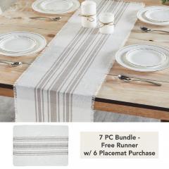 Antique White Stripe Dove Grey Indoor/Outdoor Runner 12x48 (7 PC Bundle)