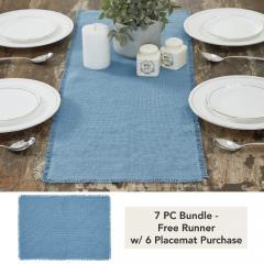 Burlap Blue Runner Fringed 12x36 (7 PC Bundle)