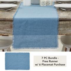 Burlap Blue Runner Fringed 12x48 (7 PC Bundle)