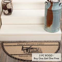 Sawyer Mill Charcoal Plow Braided Jute Half Round Farmhouse Entryway Accent Rug 16.5x33 Indoor Mat (2 PC BOGO Bundle)