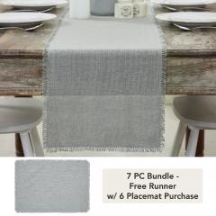 Burlap Dove Grey Runner Fringed 12x72 (7 PC Bundle)
