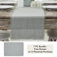Burlap Dove Grey Runner Fringed 12x48 (7 PC Bundle)