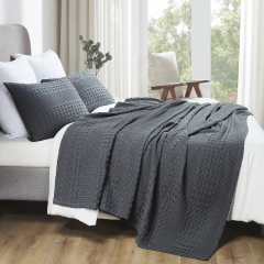 VHC Brands Waffle Weave King Blanket - Dark Grey 90x108 - 100% Cotton Lightweight Cover for Bed, Couch, Sofa - Farmhouse Bedroom Decor