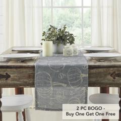 Autumn Harvest Grey Pumpkin Silhouette Table Runner 12x48 Inch Seasonal Fall & Halloween Kitchen Dining Decor (2 PC BOGO Bundle)