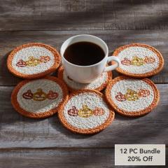 Country Rustic Farmhouse Halloween Fall Stencil Drink Coaster Set of 6 Decorative Seasonal Table Protection Accents (12 PC Bundle)