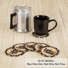 Sawyer Mill Charcoal Farmhouse Rustic Braided Jute Round Drink Coaster Set of 61 (2 PC BOGO Bundle)