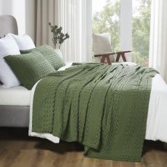 VHC Brands Waffle Weave Olive Green Twin Blanket 66x90 - 100% Cotton Cover for Bed, Couch, Sofa - Lightweight Farmhouse & Boho Bedroom Decor