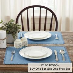 Burlap Blue Placemat Set of 6 Fringed 13x191 (2 PC BOGO Bundle)