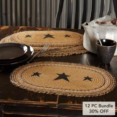 Kettle Grove Jute Placemat Stencil Star Set of 6 12x18 (12 PC Bundle)
