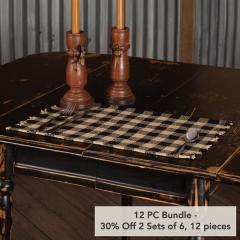 Burlap Black Check Placemat Fringed Set of 6 12x18 (12 PC Bundle)