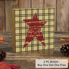 Primitive Burgundy Star MDF Wood Sign 5x5 Inch Tan Farmhouse Wall & Shelf Decor Plaque (2 PC BOGO Bundle)