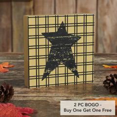 Primitive Black Star MDF Wood Sign Rustic Farmhouse Tan Wall Decor 5x5 Inch (2 PC BOGO Bundle)