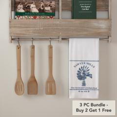 Sawyer Mill Blue Windmill Muslin Bleached White Tea Towel 19x28 (3 PC BOGO Bundle)
