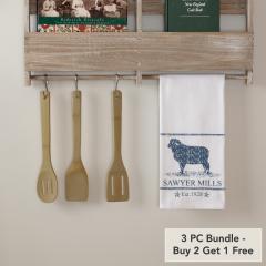 Sawyer Mill Blue Lamb Muslin Bleached White Tea Towel 19x28 (3 PC BOGO Bundle)
