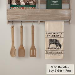 Sawyer Mill Charcoal Cow Muslin Unbleached Natural Tea Towel 19x28 (3 PC BOGO Bundle)