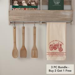 Sawyer Mill Red Tractor Muslin Unbleached Natural Tea Towel 19x28 (3 PC BOGO Bundle)