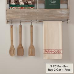 Sawyer Mill Red Farmhouse Muslin Unbleached Natural Tea Towel 19x28 (3 PC BOGO Bundle)
