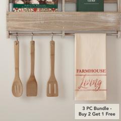 Sawyer Mill Red Farmhouse Living Muslin Unbleached Natural Tea Towel 19x28 (3 PC BOGO Bundle)