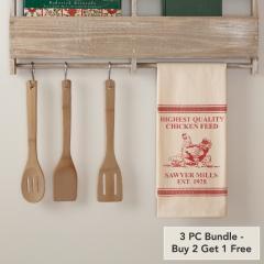 Sawyer Mill Red Chicken Muslin Unbleached Natural Tea Towel 19x28 (3 PC BOGO Bundle)