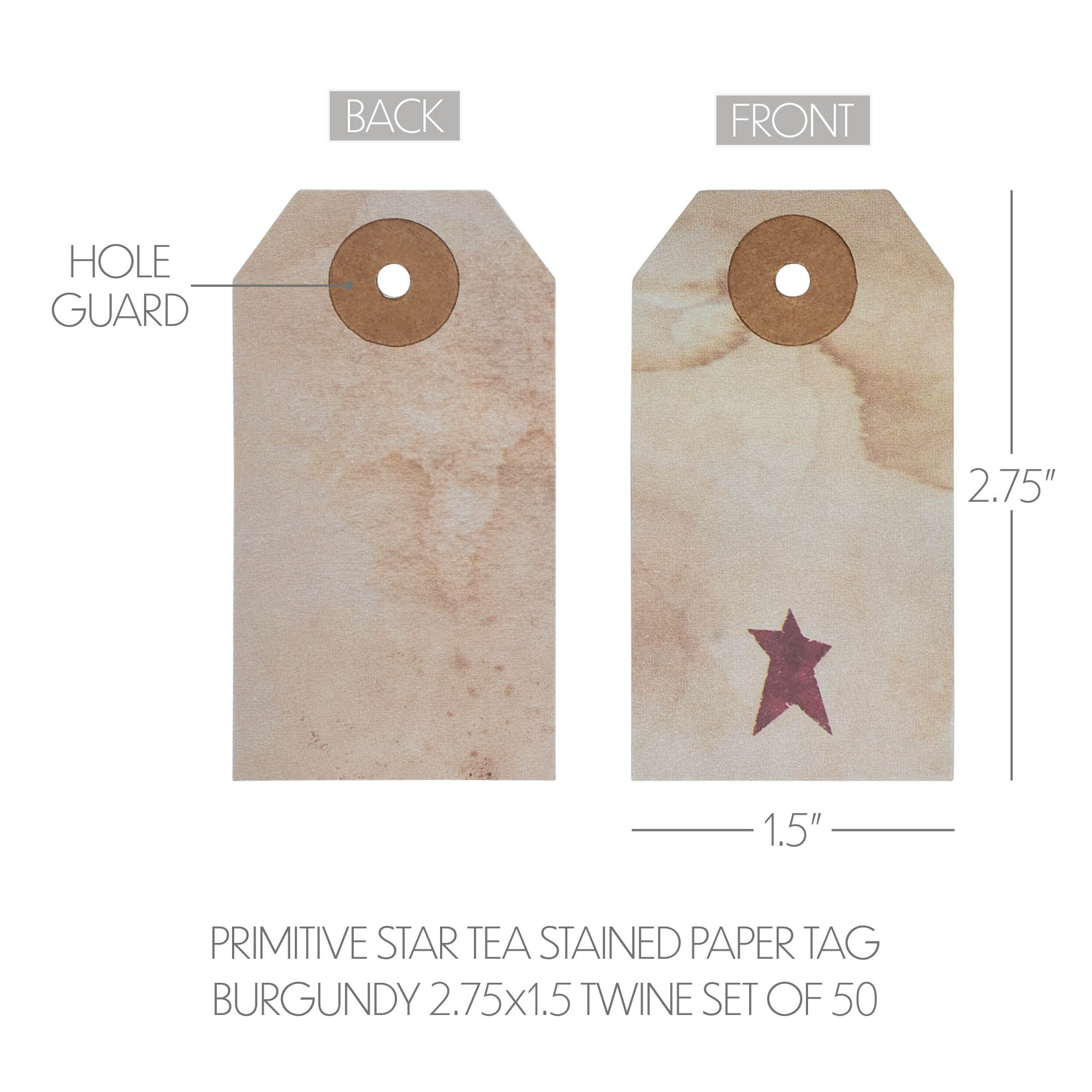 85088-Primitive-Star-Tea-Stained-Paper-Tag-Burgundy-2.75x1.5-w-Twine-Set-of-50-image-4
