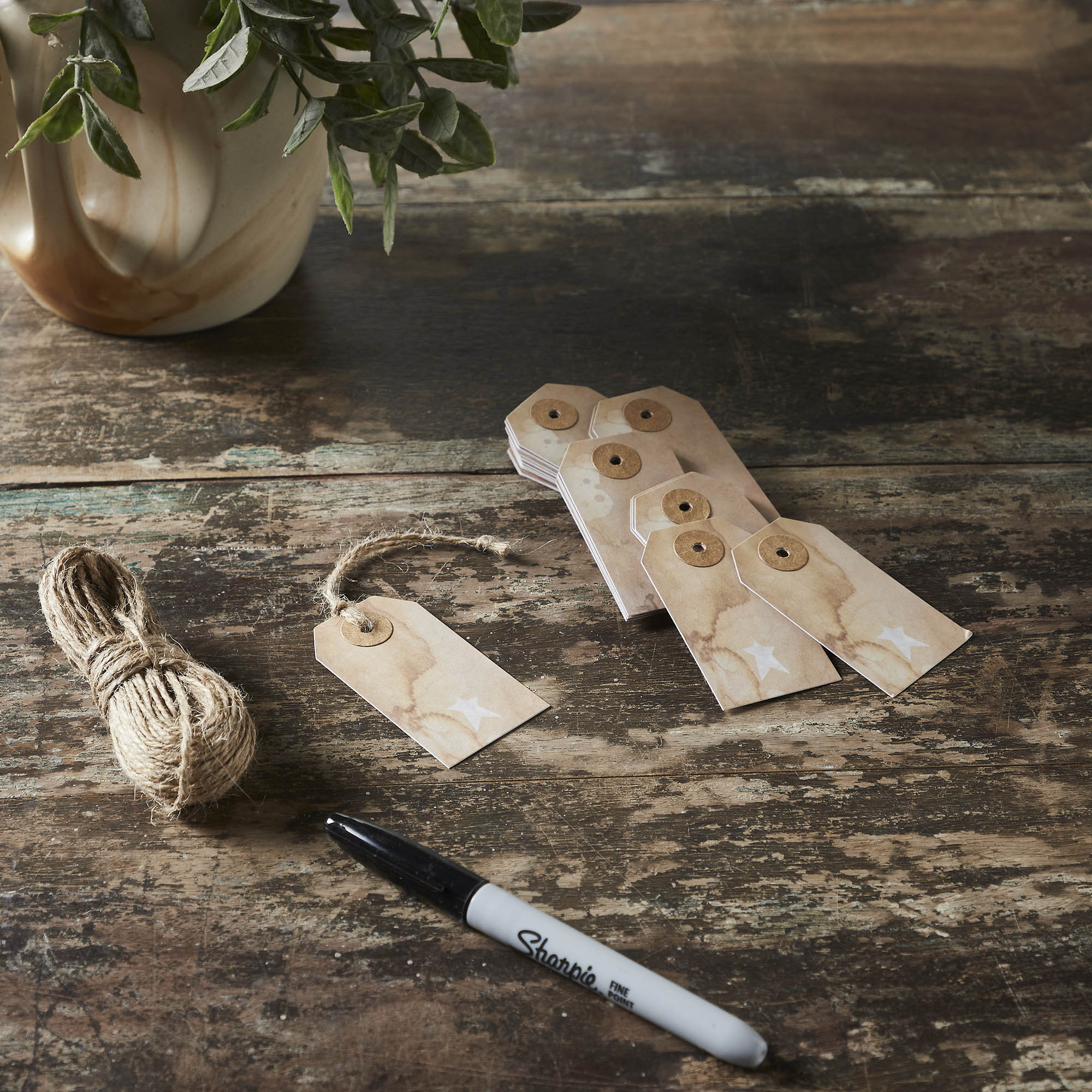 85089-Primitive-Star-Tea-Stained-Paper-Tag-Creme-2.75x1.5-w-Twine-Set-of-50-image-1
