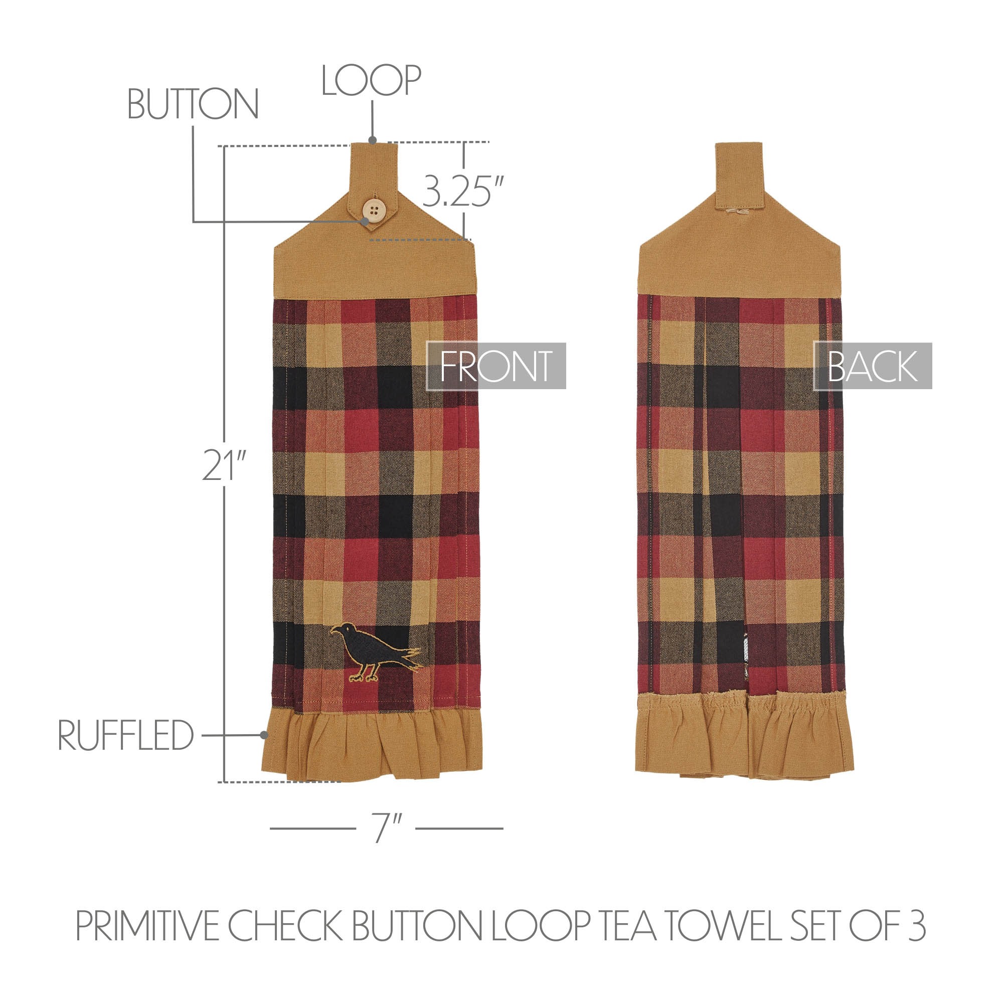 84785-Heritage-Farms-Primitive-Check-Button-Loop-Tea-Towel-Set-of-3-image-4