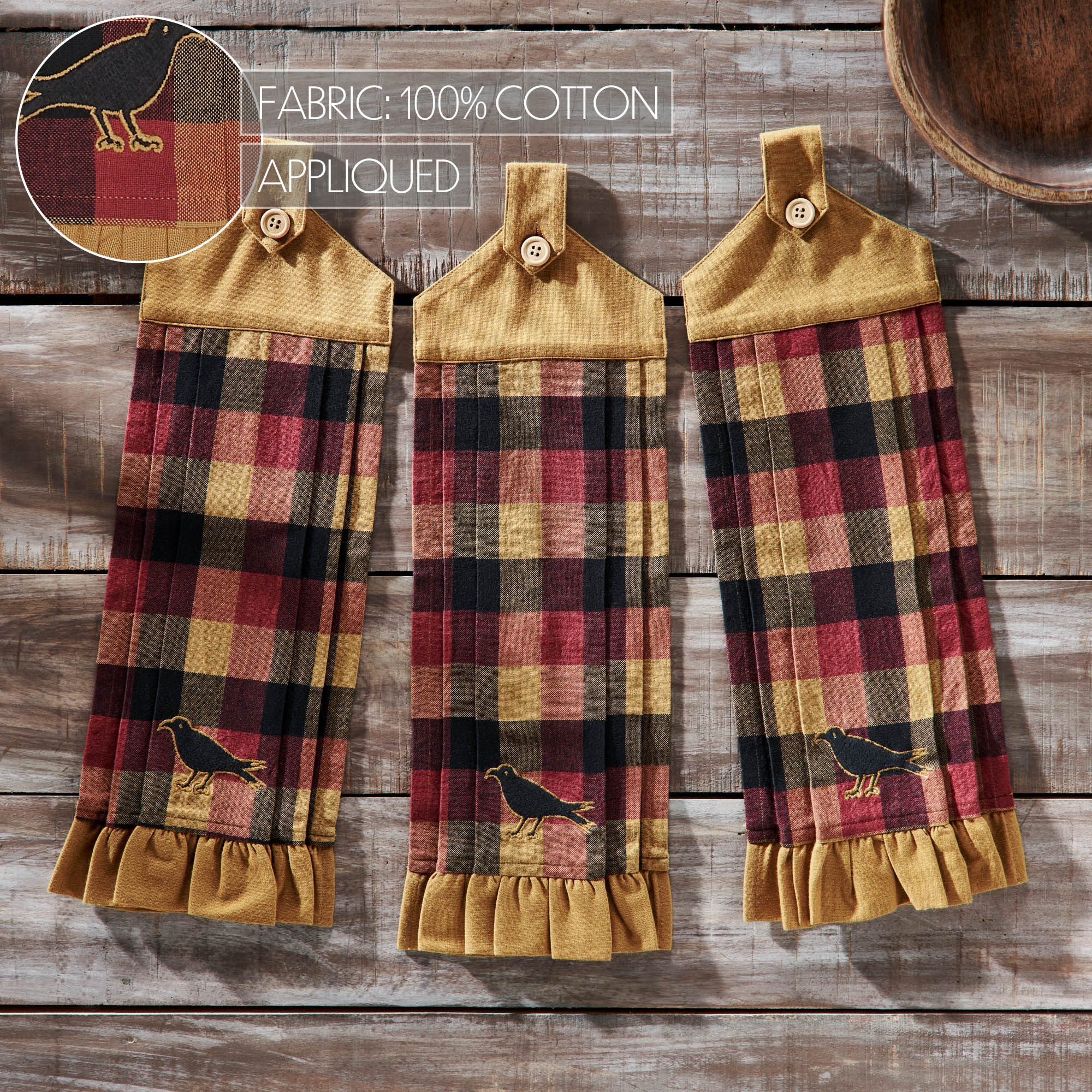 84785-Heritage-Farms-Primitive-Check-Button-Loop-Tea-Towel-Set-of-3-image-5